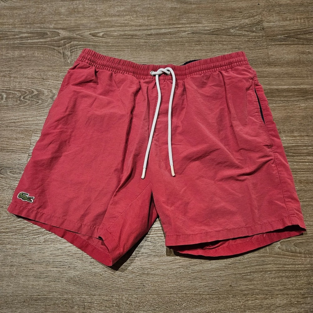 Lacoste Men's Medium Pink Swim Trunks 6" Inseam Drawstring Beach Shorts